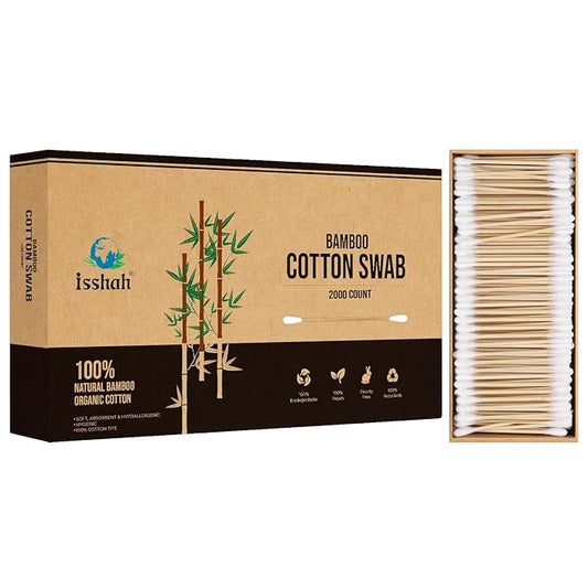 Bamboo Cotton Swabs - 2000 Count - FSC Certified and PETA Approved, Eco Friendly Double Tips, Plastic Free Ear Sticks, All Natural 100% Biodegradable Organic Cotton Buds by Isshah