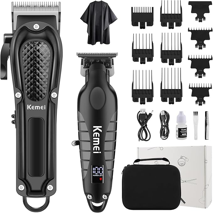 KEMEI Professional Hair Clippers Set for Men, Cordless Rechargeable Barber Clippers & Trimmers Kit, Clippers for Hair Cutting, Gifts for Men