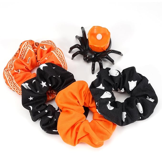 Halloween Hair Scrunchies Cute Ghosts Moon Star Hair Ties Fall Orange Bandana Scrunchy Elastics Hair Bands Gifts Ponytail Holder Hair Accessories for Women Girls