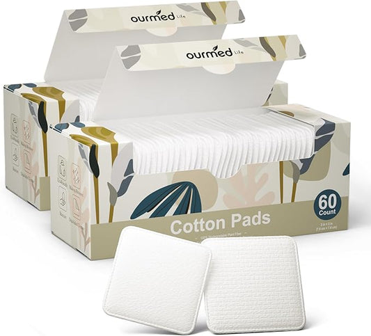 Ourmed Life Large Cotton Pads for Makeup Removal, Soft & Lint-Free Face Pads with Pressed Seam Design, Durable Makeup Remover Pads for Facial Cleansing on All Skin Types, 3x3 Inch, 120 Count