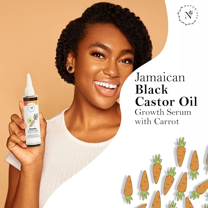 Naturall Jamaican Black Castor & Carrot Serum - 100% Natural Growth Serum for Curly, Dry & Damaged Hair - Silicone-Free Hair Strengthener (100ml)