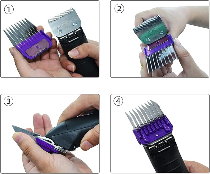 Professional Animal Stainless Steel 5 Color Guide Comb Set Compatible with andis Oster A5 wahl km10 10#/15#/30# Detachable Blade，Cutting Length 3mm-16mm