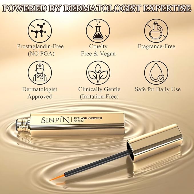 Natural Lash Growth Serum – See Visible Results in 4 Weeks | SINPIN Eyelash Serum without Prostaglandin, Enriched with Biotin, Panthenol & Peptides for Longer, Thicker Lashes, 5ML