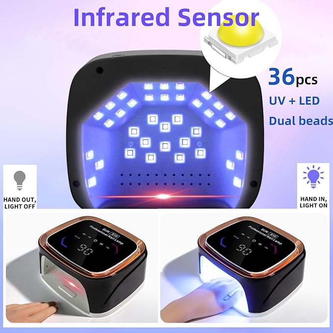 LimeGirl Cordless Black Nail Lamp for Gel X, Professional LED UV Nail Curing Lamp for Gel Nail Polish, Fast Nail Dryer with 4 Timers & Sensor, Rechargeable UV Lights for Salon & Home