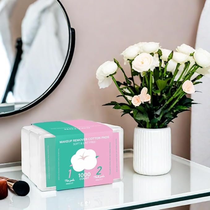 Square Makeup Cotton Pads, 200 Thick and 800 Ultra-Thin Soft, Lint-Free Pads for Makeup Removal, Toner Application and Daily Skincare
