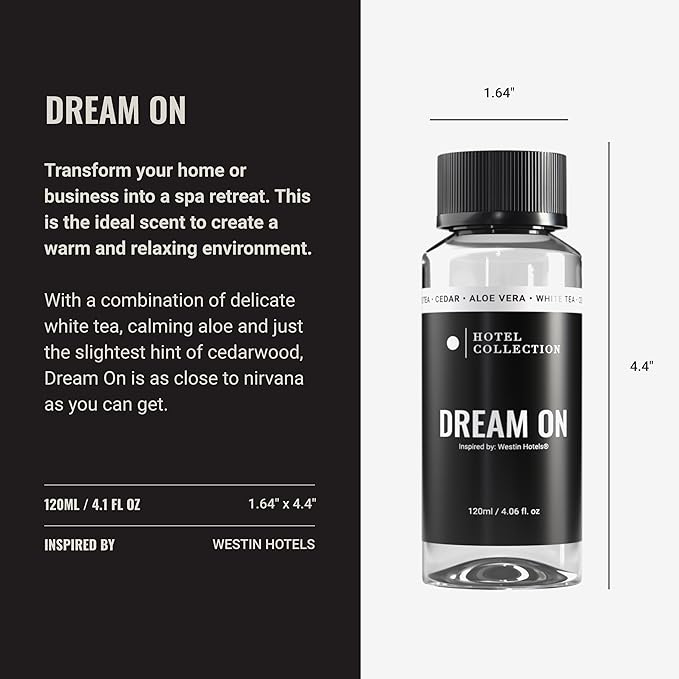Hotel Collection Diffuser Oil - Dream On - Aromatherapy Essential Fragrance Oil - Luxury Hotel Inspired -White Tea, Cedarwood & Amber - 120ML 4.1 Fl oz
