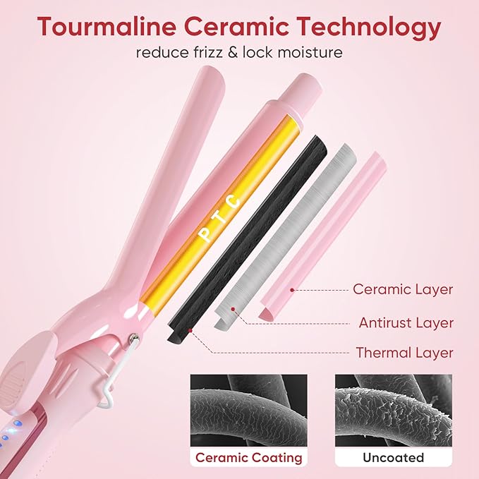 1.25 Inch Curling Iron, 5 Temperature Settings, Professional Spring Hair Iron for All Hair Types, Max 430℉ with Heat Resistant Mat (1 1/4 Inch Pink)