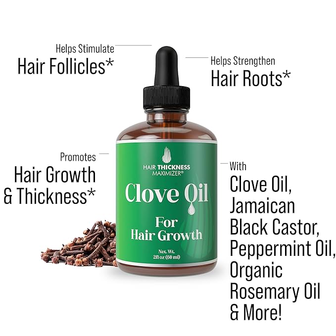 Clove, Rosemary, Peppermint & Jamaican Black Castor Oil Serum - Vegan Hair Growth Treatment for Thickening, Moisturizing & Strengthening Weak Hair, 2oz