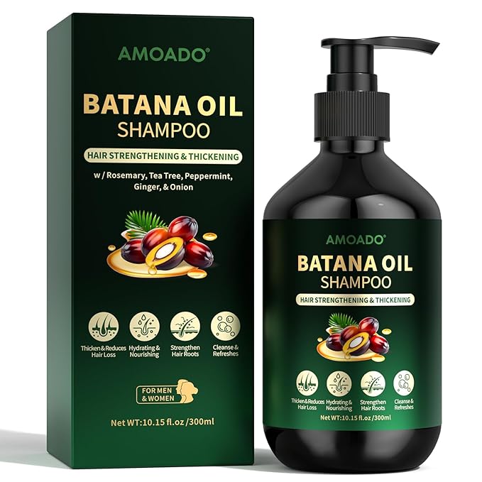Batana Oil Shampoo for Hair Growth, Strengthening, Thickening, Sulfate Free Hair Shampoo for Women & Men with Thinning Hair & Hair Loss, Infused Rosemary, Tea Tree Oil & Mint, 10.15 fl.oz