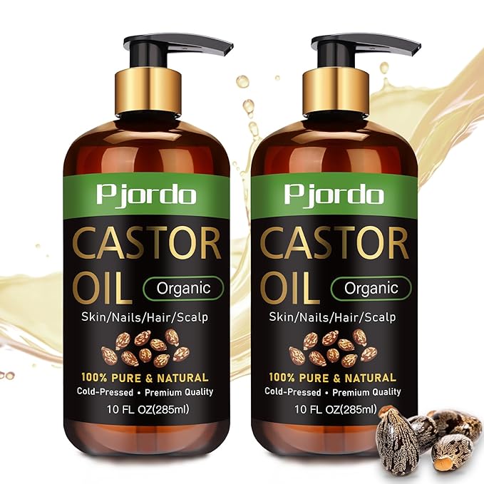 2 Pack 100% Pure & Natural Castor Oil, Cold Pressed Organic Castor Oil for Hair Growth, Eyelashes, Skin, Nails & Scalp, Daily Moisturizing & Nourishing for All Skin Types