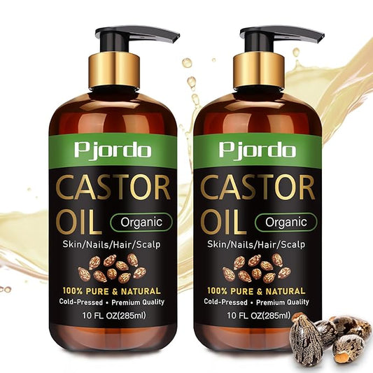 2 Pack 100% Pure & Natural Castor Oil, Cold Pressed Organic Castor Oil for Hair Growth, Eyelashes, Skin, Nails & Scalp, Daily Moisturizing & Nourishing for All Skin Types