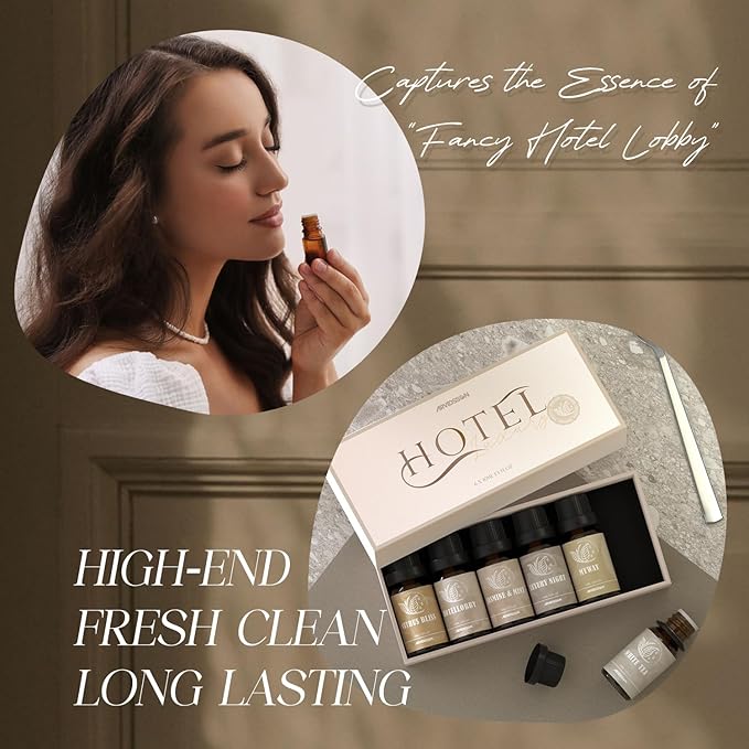 Hotel Diffuser Oils Gift Set, ARVIDSSON Luxury Fragrance Oil Blend, Hotel Scent Essential Oils for Diffuser, Jasmine & Mint, White Tea, Citrus Bliss, M-Way, Fancy Lobby, Gift for Women and Men