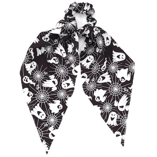 Halloween Hair Ties for Women Girls Spooky Ghost Spider Web Hair Scrunchies Black White Hair Tie Ribbon Hair Bows Halloween Party Gifts Hair Accessories