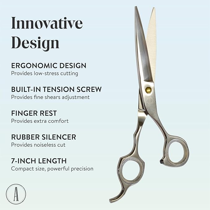 ANDUSTRIAL - Professional Hair Cutting Scissors/Shears For Men/Women/Home/Salon - Premium High Carbon Steel Quality - Smooth And Sharp - 7 Inch, Silver