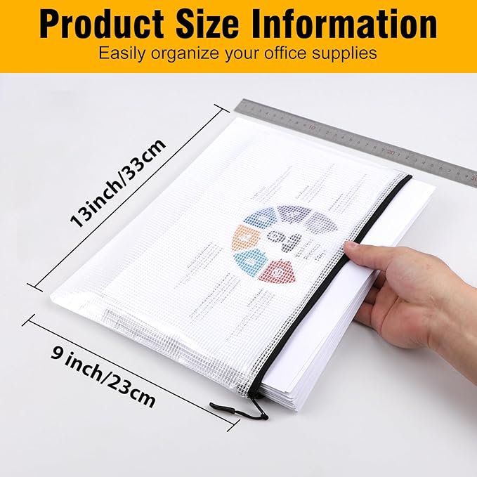 12pcs Large Mesh Zipper Pouch File Bags YOPCDJ Reusable Zippered Pouches for Organizing Classroom, Board Game Storage, Puzzle Bags Black