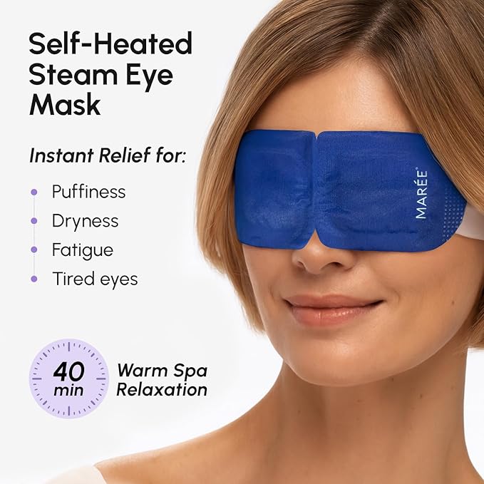 MAREE Steam Eye Mask — 3-in-1 Heated Eye Mask for Dry Eyes — Masks for Women for Puffy Eyes — Steam Eye Masks Disposable — Warm Compress for Eye — Spa Gifts for Women Relaxation — Travel Essentials