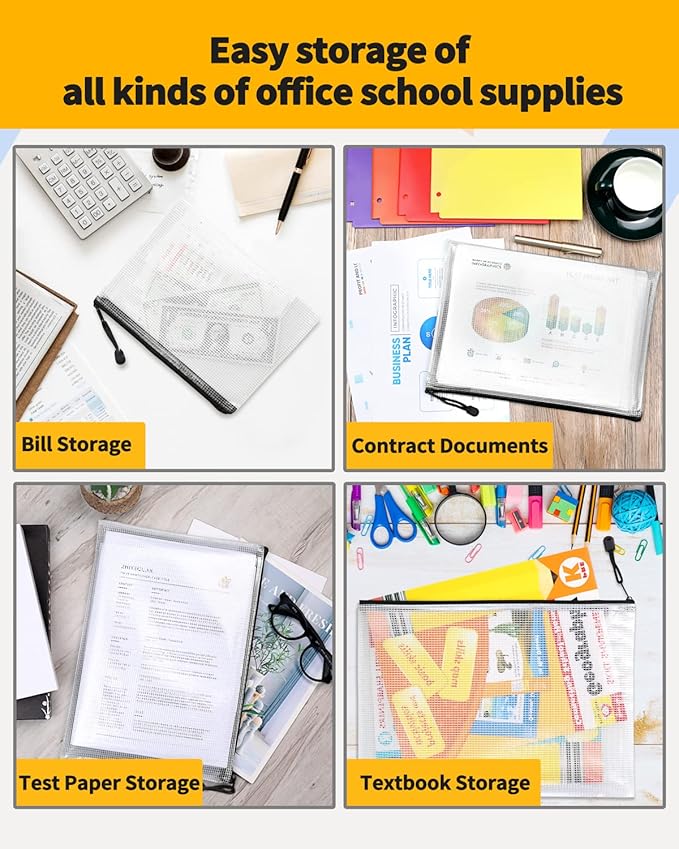 SUNEE Plastic Pencil Pouch 4.6x9.2 in (Black, 18 Packs), Small Storage Bags, Plastic Zip File Bags, for School Office Travel Storage