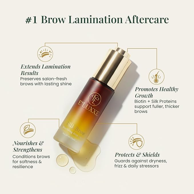 SilkBrow by E’Luxxe – Luxury Eyebrow Growth & Conditioning Oil with Castor & Apricot Oils, Biotin & Silk Proteins – Nourishing Elixir for Softer, Healthier Brows & Post-Lamination Care (15ml)