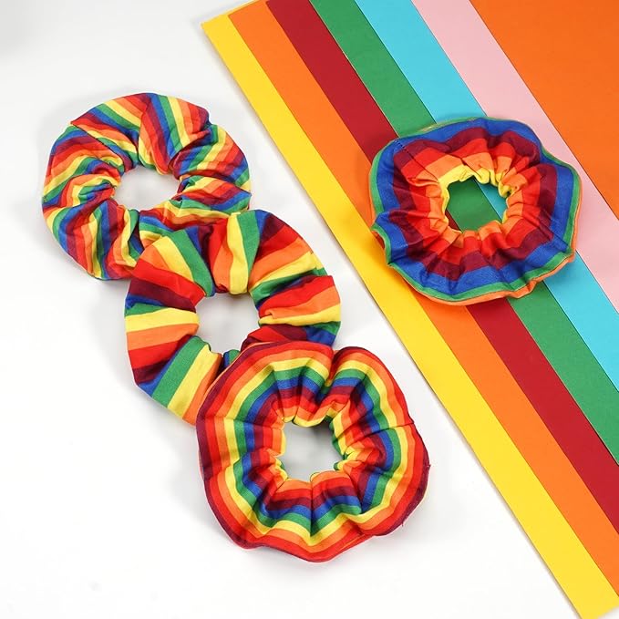 4pcs Rainbow Hair Ties Colorful Pride Hair Scrunchies for Women Girls LGBT Gay Elastic Stripe Rainbow Ponytail Holder Gifts Hair Accessories