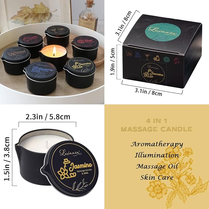 Low Temperature Pure Natural Soybean Oil Candle Massage Wax, Home Scented Aromatherapy Candle for Body Treatment and Skin Moisturizing Jasmine Scent 2.35 OZ