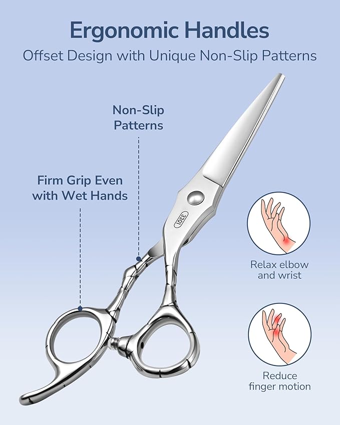 ULG Professional Hair Cutting Scissors 7" Japanese Stainless Steel Hand-Honed Salon Barber Scissors for Stylists & Home Use, Haircut Shears for Men & Women, Ergonomic Design with Patterned Handles