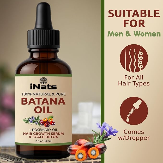 Batana Oil for Hair Growth with Rosemary: Nourish & Detox Scalp for Thicker, Stronger, Longer Hair - Dr. Sebi Recommended, 100% Organic Batana Oil from Honduras - Reduce Hair Loss (2 Fl Oz)