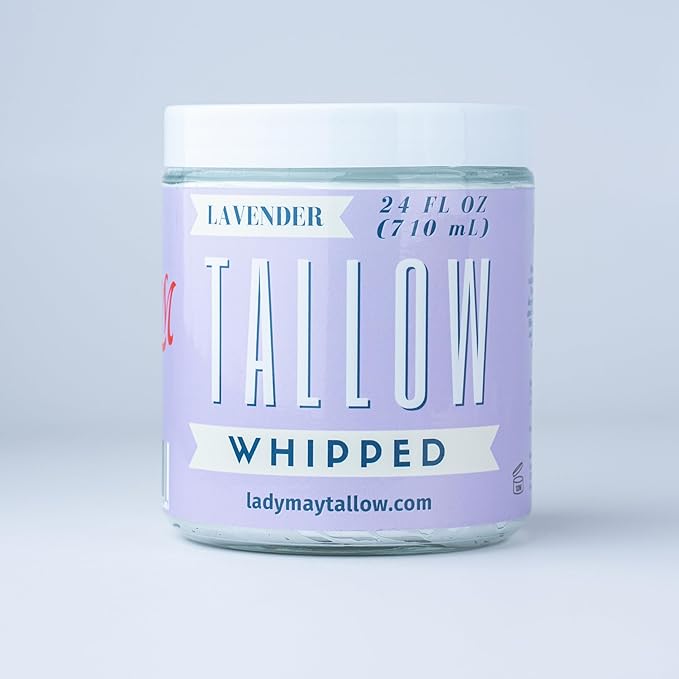 Whipped Tallow 24oz - All Natural Face Cream + Whole Body Moisturizer for Dry Skin - Made With Scented Oil Blend - No Preservatives, Parabens or Seed Oils - USA Made (Lavender)