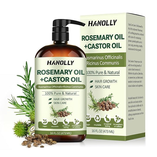 Rosemary Castor Oil for Hair Growth 16oz - 100% Pure Rosemary Oil with Castor Oil, Blend of Effective Hair Oils For Hair Growth, Hydration Scalp, Reduce Loss & Split Ends