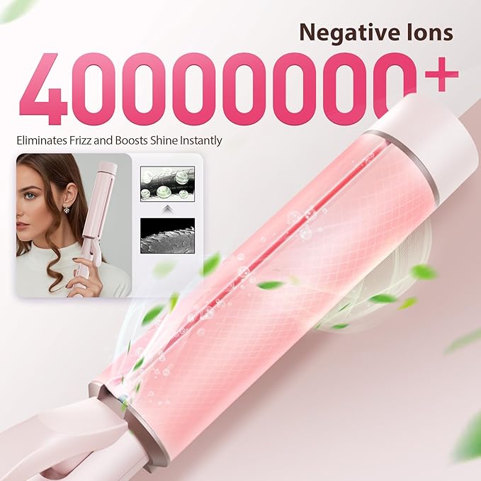 1.5 Inch Extra Large Curling Wand for Long Hair - Ceramic Tourmaline Barrel with 40000000 Negative Ions, Defined Curls and Easy to Use with Temperature Control for All Hair Types