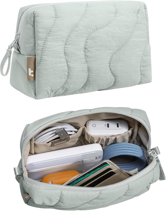 tomtoc Electronics Organizer Travel Case, Soft Puffy Organizer Bag Birthday Christmas Gifts Travel Essentials for Women Girls, Portable Accessory Tech Pouch Storage for Charger, Cord, Cable, Phone