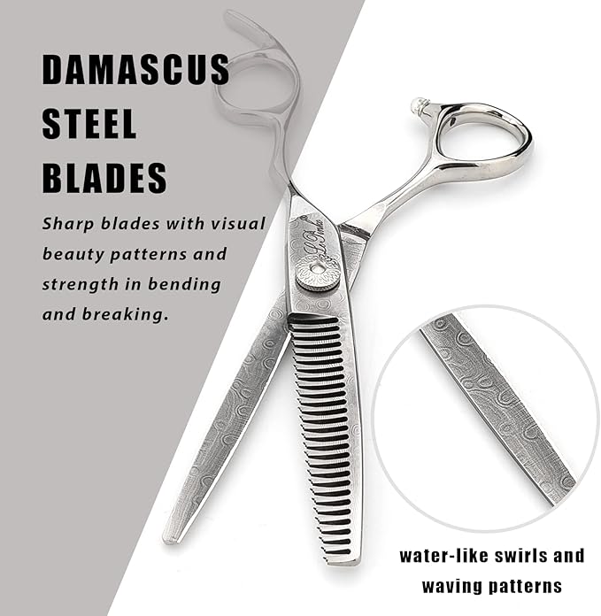 LePinko Premium Damascus Steel Hair Thinning Scissors, 6.0 Inch Master Level Hair Texturizing Scissors For Hairstylist, Hairdresser, Studio, Salon, Barber