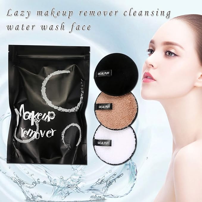 Vtrem 3 Colors Reusable Makeup Remover Pads Washable Double-Side Face Eye Lip Remover Pads Multi-Function Microfiber Soft Facial Cleaning Puffs Towels for All Skin, Black/White/Coffee