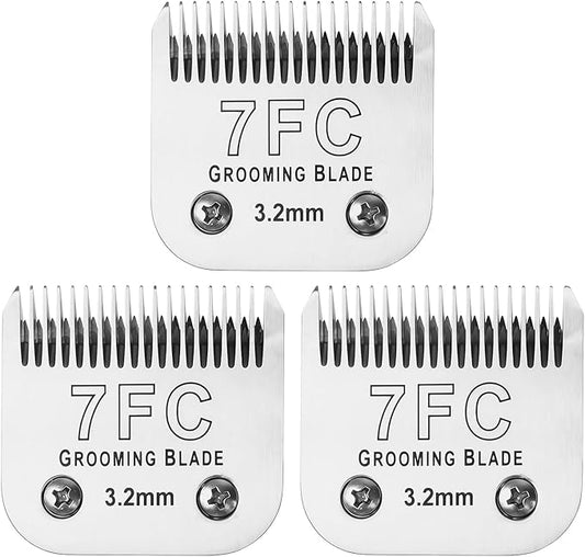 3 Pcs Size 7FC Detachable Dog Grooming Blades, Compatible with Andis, Oster A5, Wahl KM10 Series Clippers, Cut Length 3.2mm, Silver (7FC 3.2mm, 3Packs)