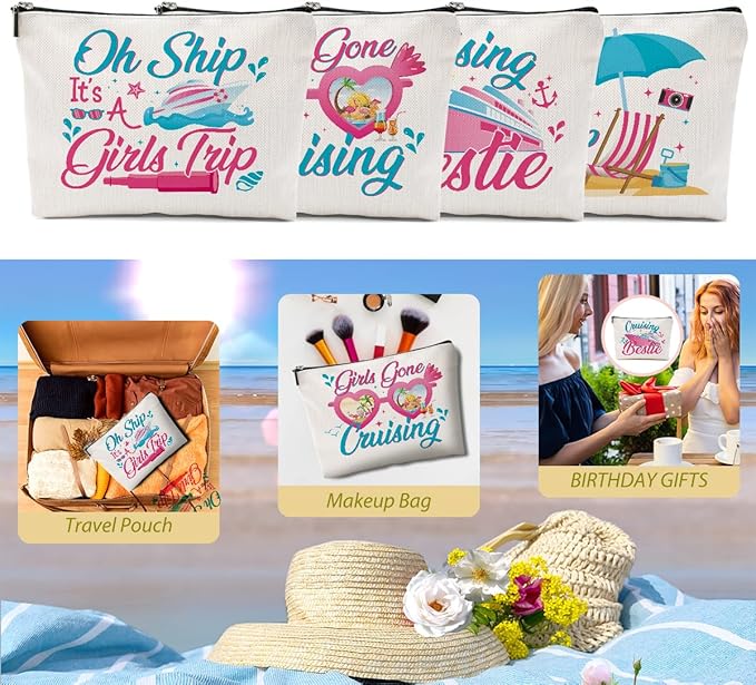1 Pcs 3 Pcs 4 Pcs Makeup Bag, Girls Trip Gifts Favors Girls Weekend Gifts, Friendship Gifts for Women Bestie Bride