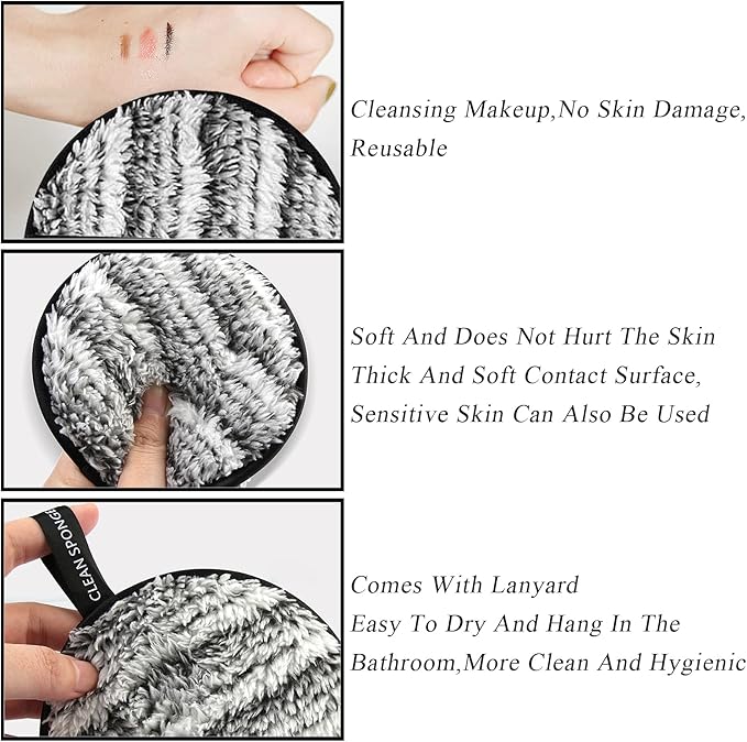 Vtrem 3 Colors Reusable Makeup Remover Pads Soft Facial Cleaning Puffs Towels Face Eye Lip Remover Pads Double-Side Washable Make Up Removing Cloth Microfiber, Pink/Brown/Black