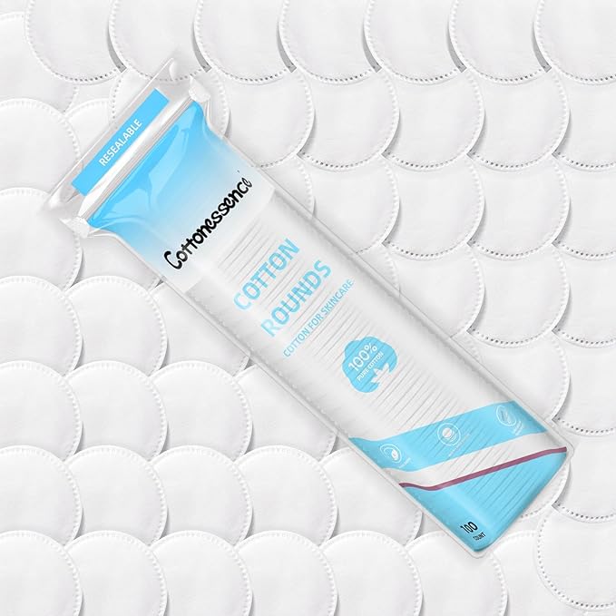 Cotton Rounds for Facial Cleansing and Nail Polish Removal - 100% Pure Cotton, Hypoallergenic Makeup Remover Pads, Lint-Free Multi-Layer Design (100 Count, Pack of 3)