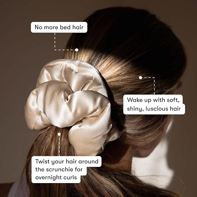 Drowsy Oversized Scrunchie – Luxury Mulberry Silk Hair Tie for All Hair Types, Sleep Scrunchie to Reduce Breakage, Maintain Moisture & Enhance Hair Shine - Dusty Gold