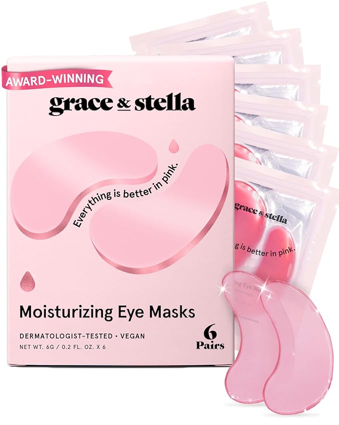 grace & stella Award Winning Under Eye Mask - Reduce Dark Circles, Puffy Eyes, Undereye Bags, Wrinkles - Gel Under Eye Patches - Gifts for Mom - Vegan Cruelty-Free Self Care (Pink, 6 Pairs)