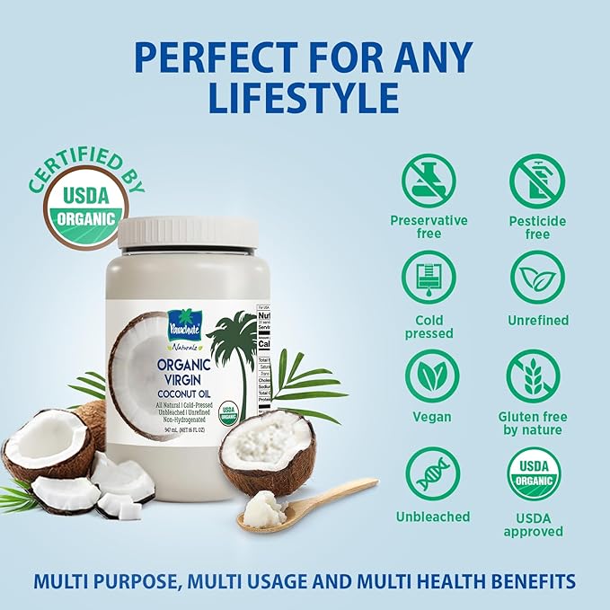 "Parachute Naturalz Organic Virgin Coconut Oil | Cooking Oil, Hair Oil, Body Oil & Oil Pulling | Cold Pressed | Unbleached | Unrefined | Non-Hydrogenated | MCT Oil | USDA Certified | 32 Fl. Oz | Plastic Jar"