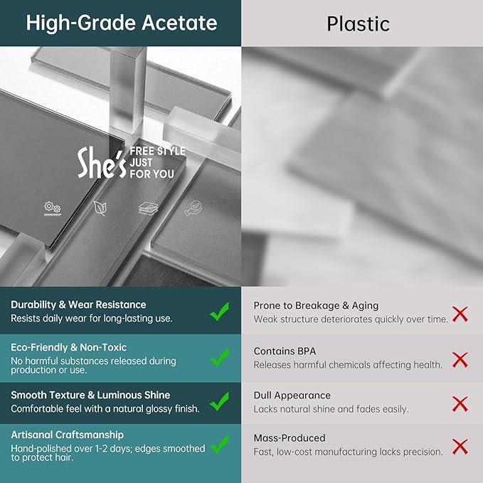 SHE'S FREE STYLE JUST FOR YOU [Chanel-style] Hair Barrettes for Women, Acetate Resin Barettes, Classic Black & White, French Hair Accessories for Thin Hair, Anti-Slip for Half-Hair (Middle,3.5 inch)