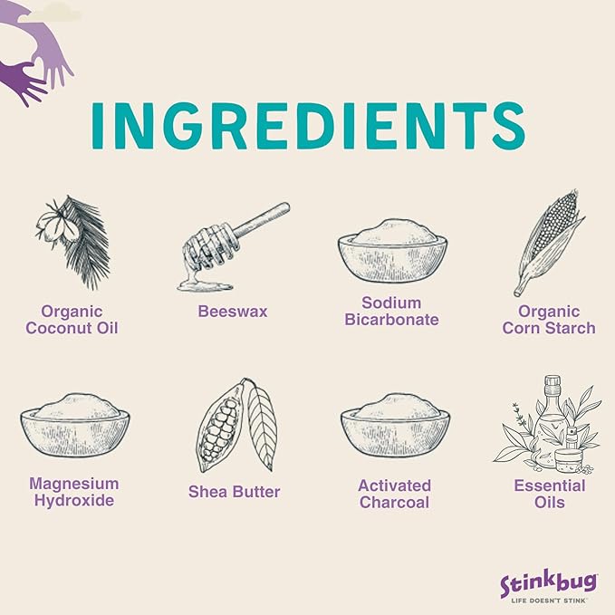Stinkbug Naturals Organic Aluminum Free Travel Size Deodorant Stick with Lavender, Coconut Oil and Activated Charcoal, 0.75 Ounce Pack of 3