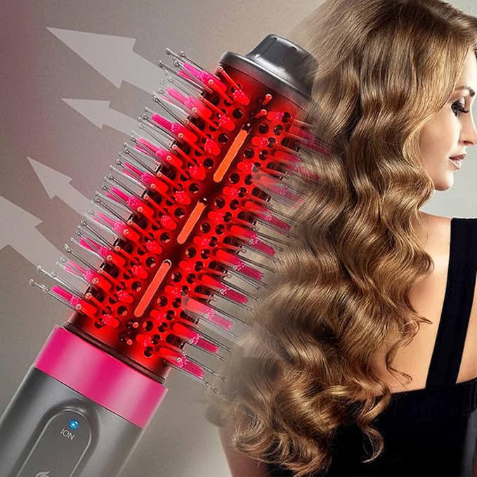 Hot-Air Hair Brush, 4 in 1 Hair Dryer Brush for Styling/Straightening/Curling/Fast Drying, Volumizer Salon Negative Ion Blow Dryer Brush