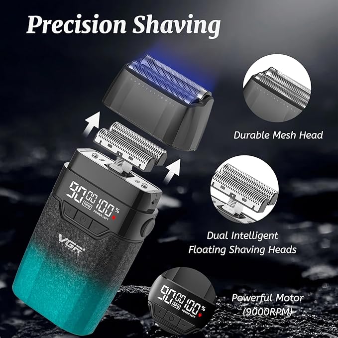 VGR 640S3 Professional 3 in 1 Hair Cutting Kit, 9000RPM Hair Clippers for Men Professional Hair Trimmer & Foil Shavers Set, Cordless Mens Barber Combo for Home, for Him(Green)