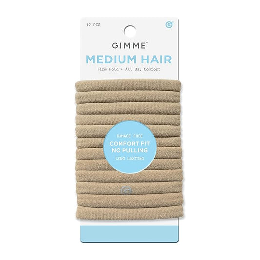 Gimme Beauty Medium Hold Hair Bands - Seamless Nylon & Spandex Ties for All Hair Types - Damage-Free, Comfort Fit Ponytail Holders - No-Crease Elastic Bands for Daily Use - 12 Pack, Blonde