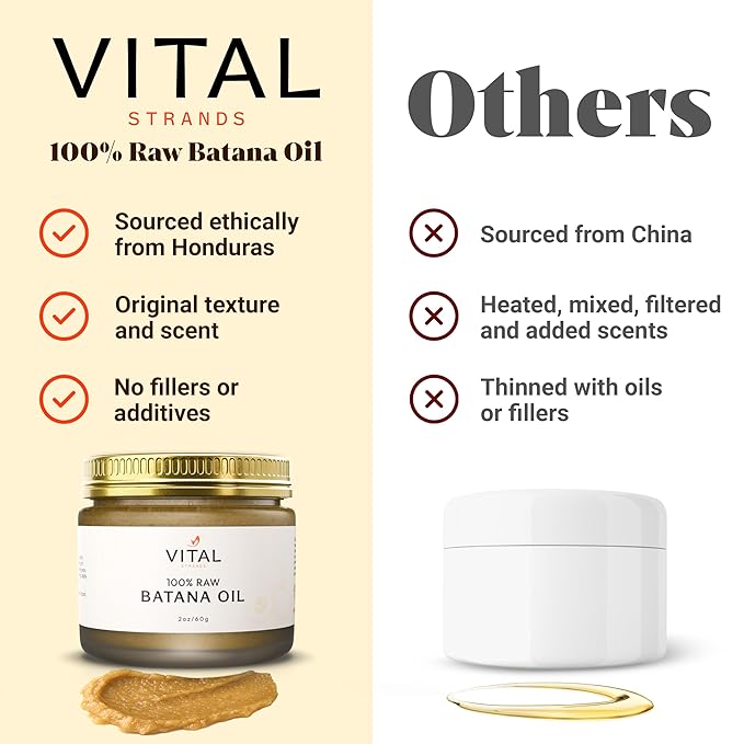 100% Organic Raw Batana Oil for Hair Growth – Strengthens Hair, Reduces Breakage, Enhances Shine – Pure, Non-Greasy – No Silicones, Sulfates, or Parabens – All Hair Types – 2oz Glass Jar