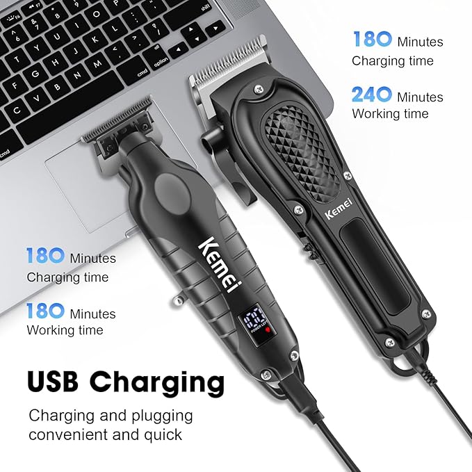 KEMEI Professional Hair Clippers Set for Men, Cordless Rechargeable Barber Clippers & Trimmers Kit, Clippers for Hair Cutting, Gifts for Men