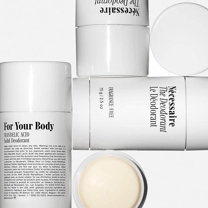 Nécessaire The Deodorant Fragrance-Free | Natural Aluminum Free Deodorant For Women & Men. Extra Strength Treatment with Mandelic Acid. Free of Baking Soda, Ozokerite & Parabens (2x 75 g/2.5 oz)