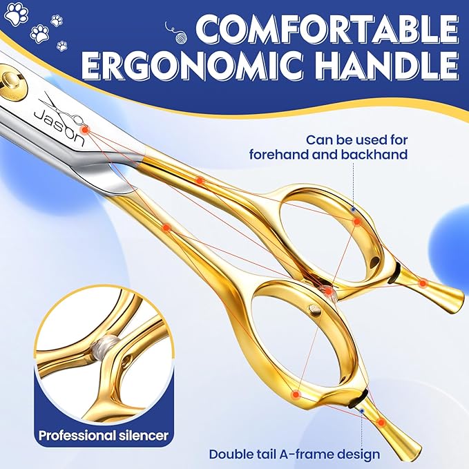 JASON 7.5 Inch Curved Scissors for Dog Grooming Professional Downward Curved Pet Face Trimming Shears with Symmetric Handle Sharp Comfortable Christmas Gift