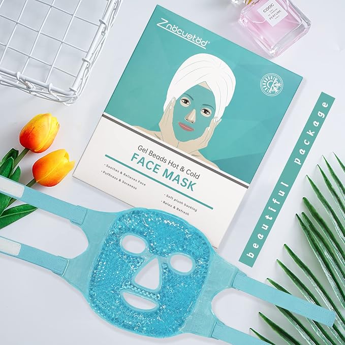 ZNÖCUETÖD Cold Face Eye Mask Ice Pack Reduce Facial Puff, Dark Circles, Gel Beads Hot Heat Cold Compress Pack, Face SPA for Woman Sleeping, Pressure, Headaches, Skin Care, Post Laser Care[Blue]