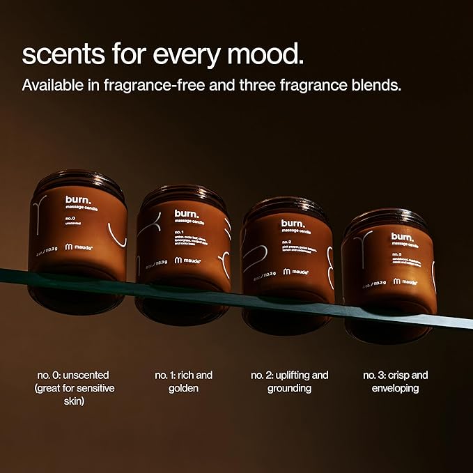 Maude Burn No. 3 - Hydrating + Skin-Softening Soybean + Jojoba Oil Massage Candle - Soothing Warm Massage Oil Candle with Notes of Eucalyptus + Sandalwood - Relaxing Self Care Gifts (4 oz)